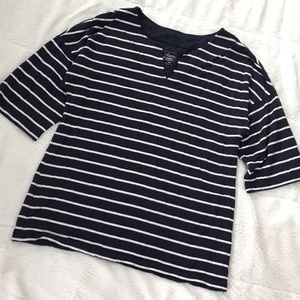 Soma Navy and White Striped Short Sleeve Sweater Top V-neckline Modal Fabric